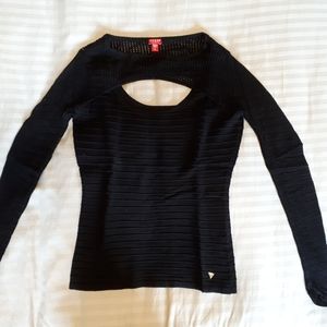 Guess Size 6 Black Ribbed with Netting Fitted Top